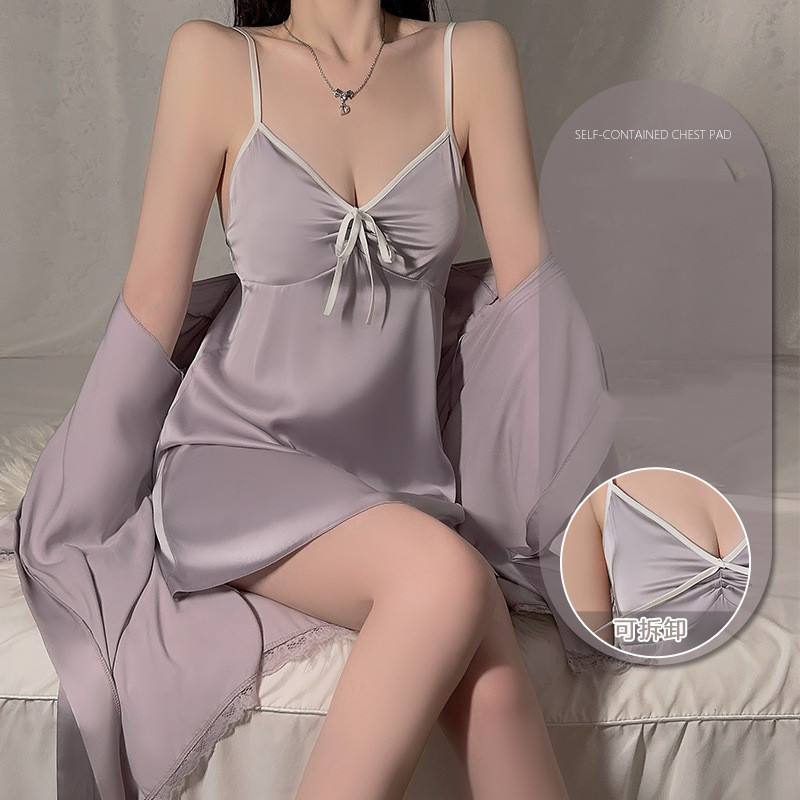 Ice Silk Satin Twinset Robe Se – Robe Silk Women Bewertung und Preis